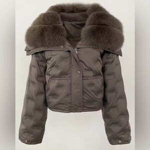 NWOT Brown Puffer Jacket with Fur Collar